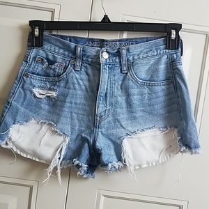 Distressed high rise AE shorts